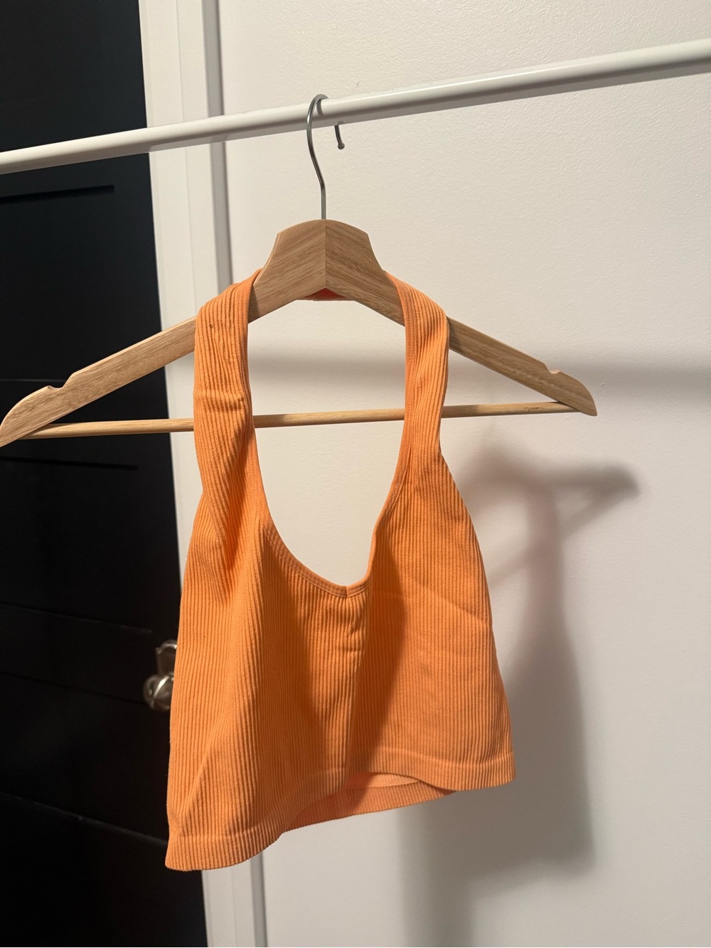 Aritzia Sunday Best Ribbed Halter Crop Top - Bright Orange